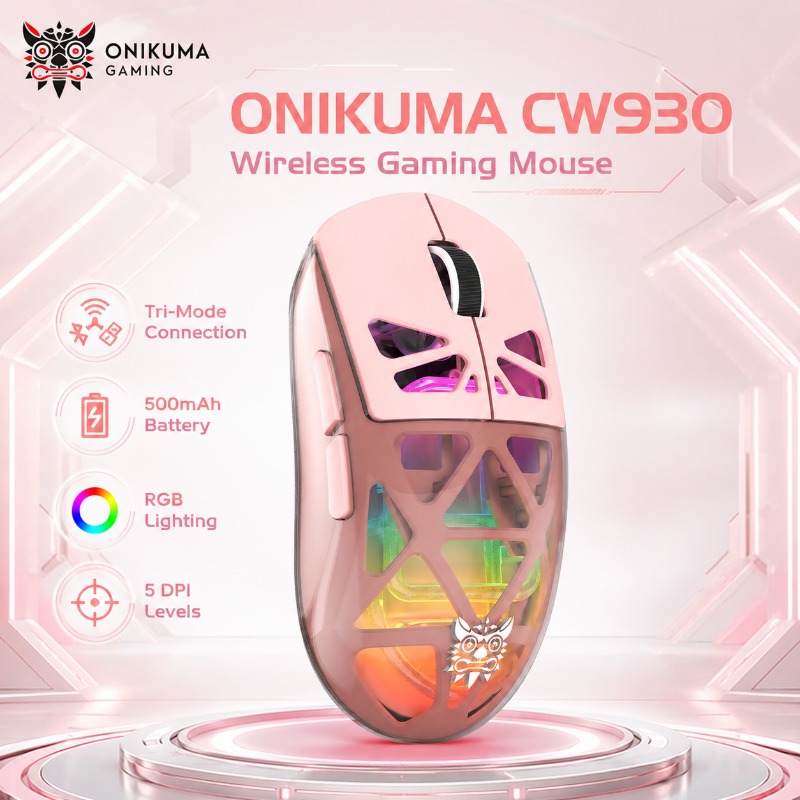 Pc Gaming X3D - ماوس ألعاب لاسلكي شفاف وردي ONIKUMA
