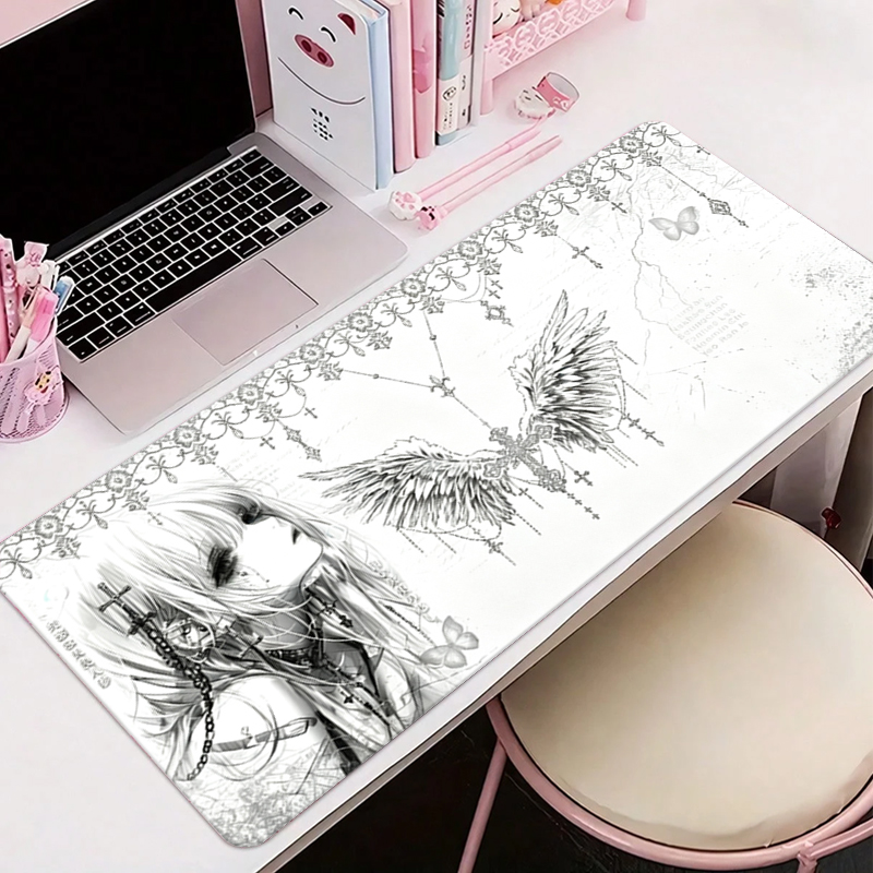 Gaming Desk Mat - لوحة ماوس جلدية سوداء وبيضاء بتصميم