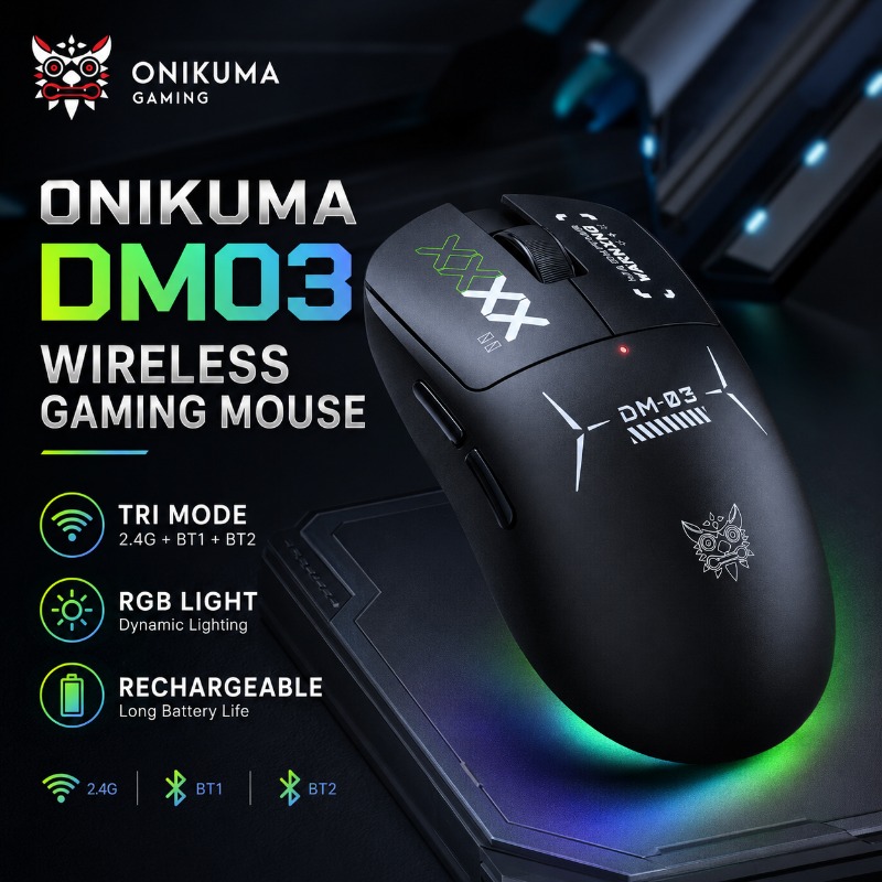 Pc Gaming X3D - فأرة ألعاب لاسلكية ONIKUMA DM03 ثلاثية