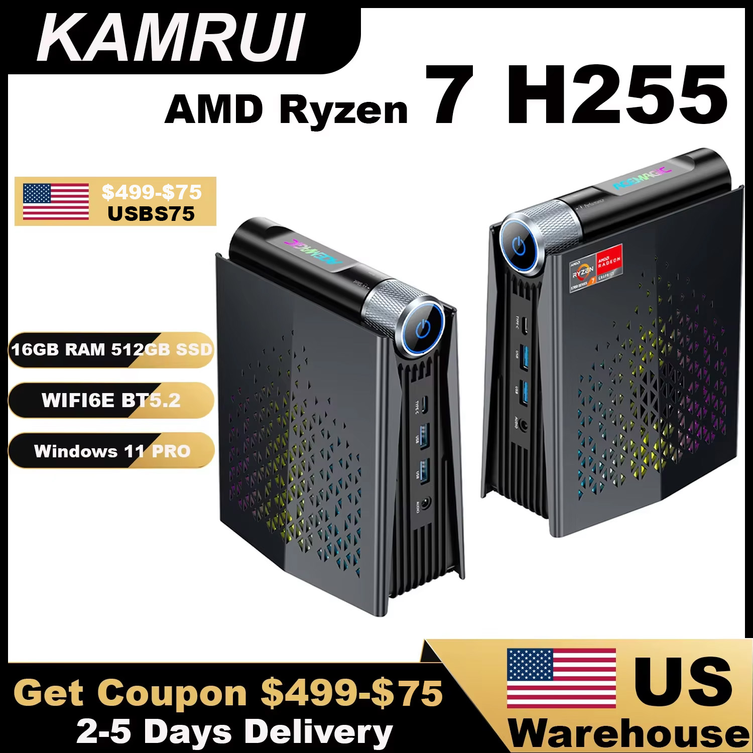 كمبيوتر ألعاب صغير KAMRUI مع م - مراجعة Pc Gaming Amd Ryzen 7 وسعره